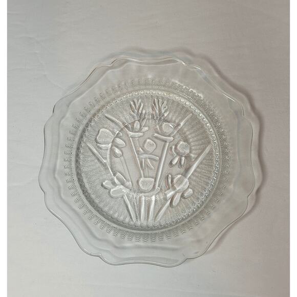 Vintage Jeanette Glass Plate Iris and Herringbone Depression Small Floral Dish - Picture 2 of 4